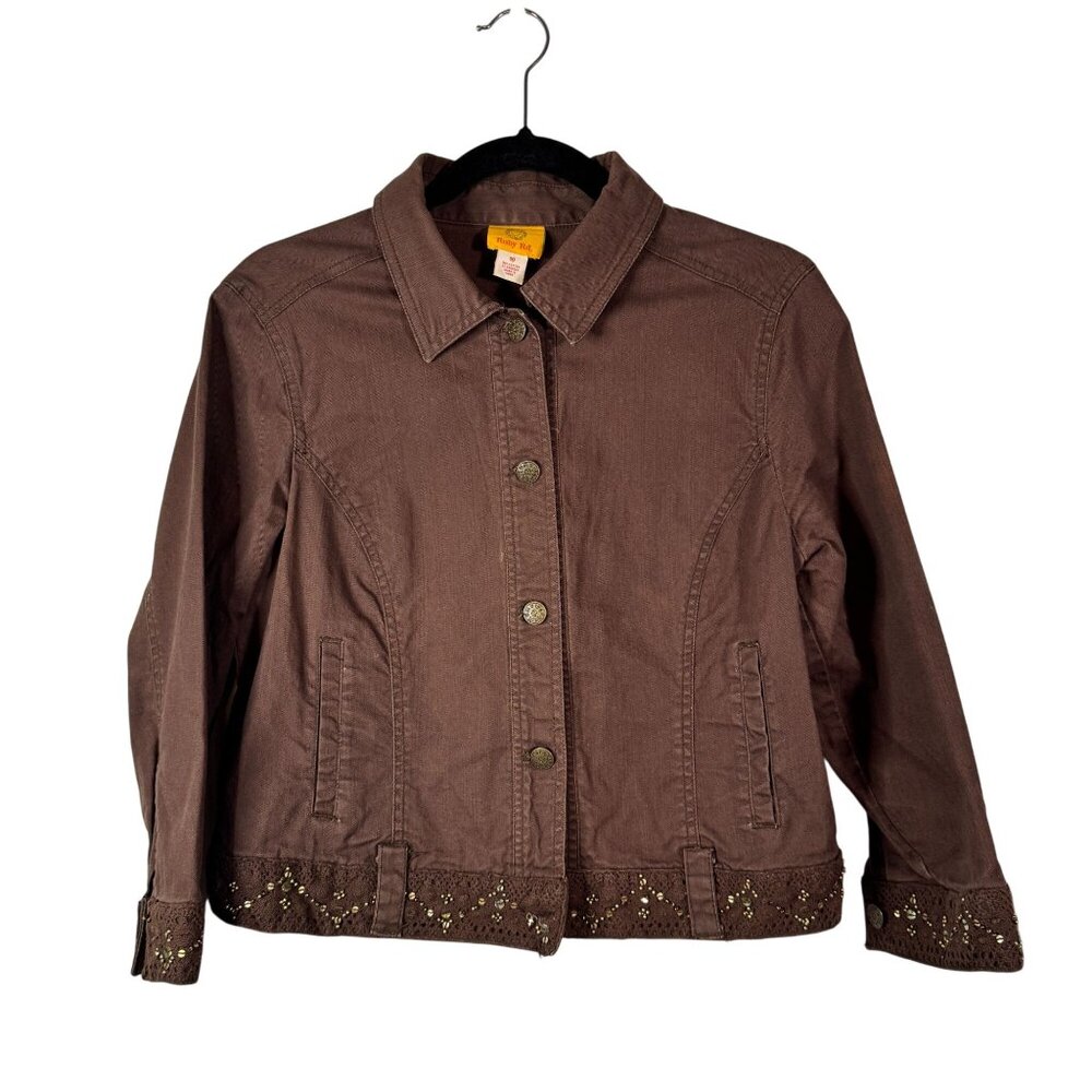 Ruby Rd Brown Embellished Hem Button Up Jacket Si… - image 1